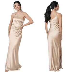 Revelry Jade Satin One Shoulder Dress in Champagne Size 8